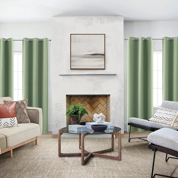 KOUFALL Narrow Window Curtains Drapes for Bedroom,Blackout Unisex Kids Curtains,38 in Wide x 84 Inch Long,2 Panels,Sage Green