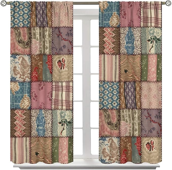Patchwork Boho Blackout Curtains Colorful Vintage Bohemian Flower Pattern Window Drapes for Bedroom Living Room Kitchen Cafe （W42xL84 Inch） x2 Panels