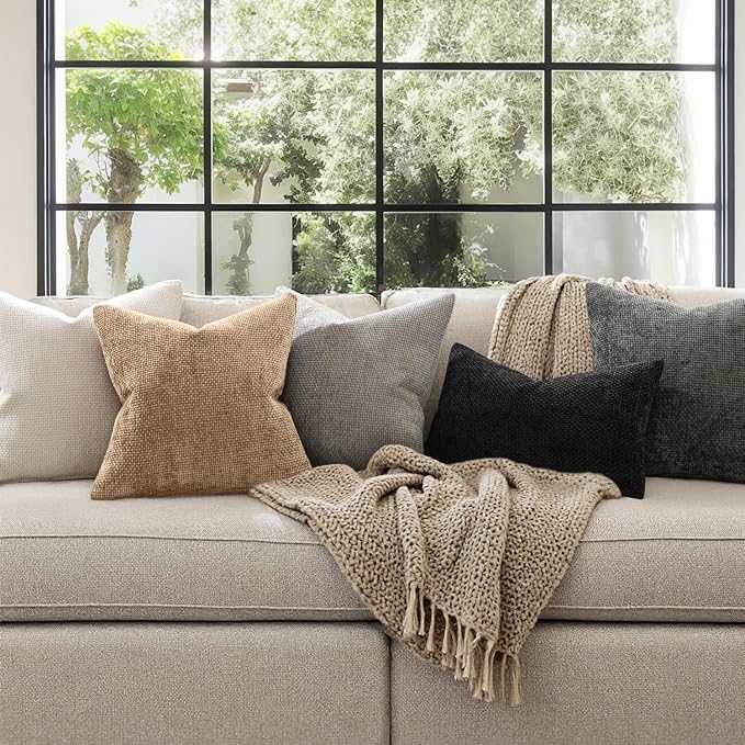MIULEE Pack of 2 Couch Throw Pillow Covers 18x18 Inch Khaki Camel Modern Boho Accent Decorative Pillow Covers Soft Chenille Farmhouse Cushion Covers for Home Decor Bed Sofa Living Room