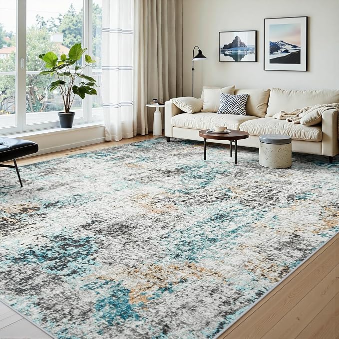 Area Rugs 8x10 Living Room: Large Soft Washable Rug Modern Abstract Anti-Skid Non-Shedding Carpet Indoor Floor Thin Carpets for Bedroom Dining Room Farmhouse Nursery Home Office Multi
