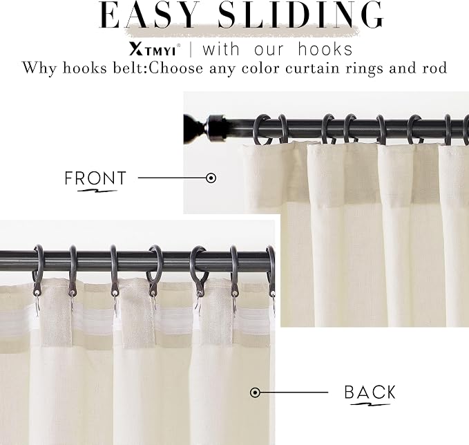 XTMYI Coastal Beach Curtains for Living Room,Sand Beige Light Colored Linen Sheer Cortinas para Cuarto Sala Elegantes Modernas 2023 Con Cortinas Transparentes,102 Inch Long,2 Pieces