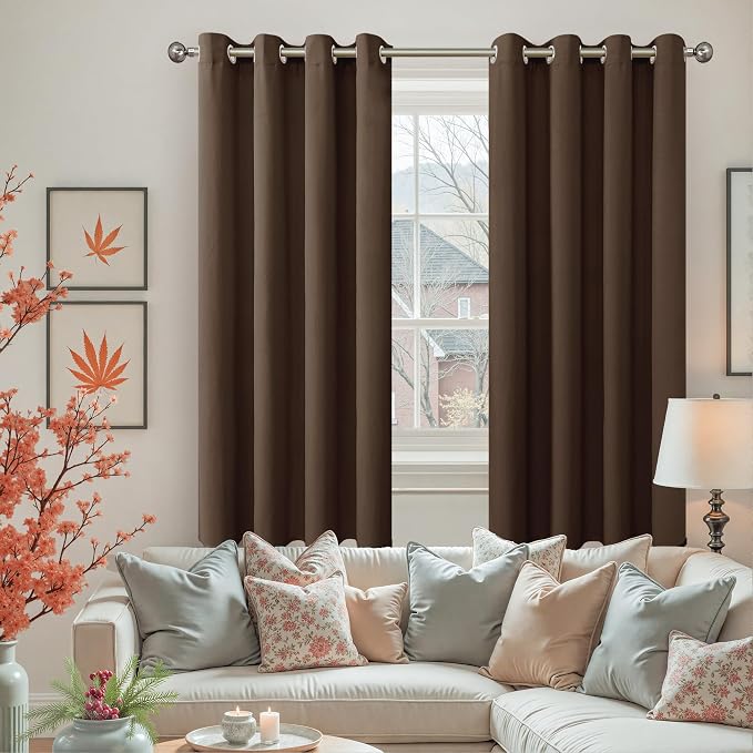 YoungsTex Brown Velvet Curtains 72 Inch Length 2 Panels for Living Room, Thermal Insulated Blackout Drapes with Grommet Privacy for Bedroom, 2 Panels, 52 X 72 Inch