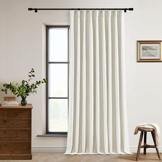 Natural Blackout Linen Curtains 96 Inch Length 60 Inch Wide for Sliding Door Pinch Pleated Back Tab Black Out Drapes Farmhouse Rustic Room Darkening Window Curtain Bedroom 96 Inches Long 1 Panel