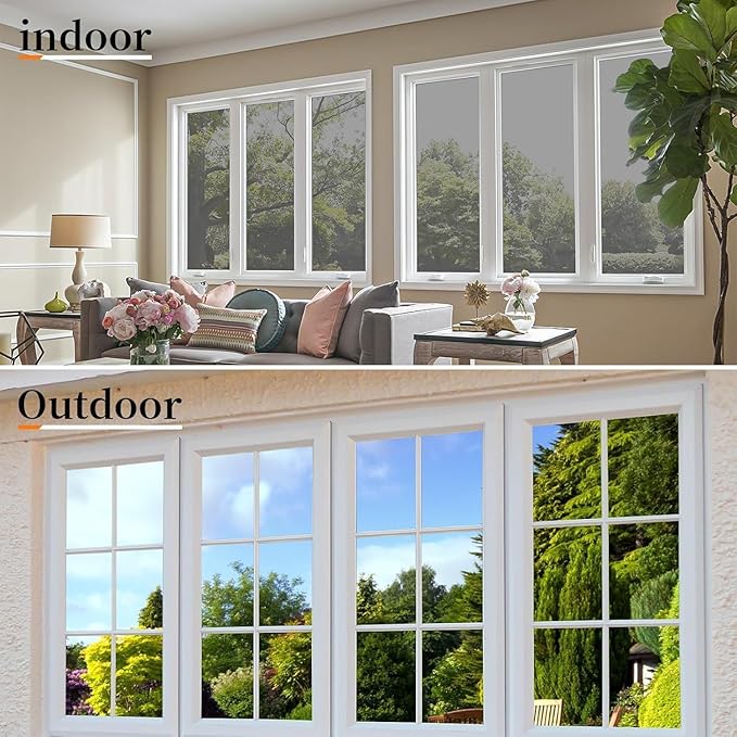 Niviy One Way Privacy Window Film See Out Not in Window Tint for Home Heat Blocking Anti UV Glass Door Mirror Reflective Window Film for Home Office, (Silver 35.4" x 157.4")