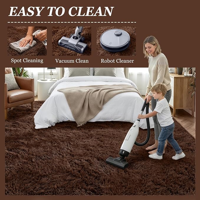 6x9 Area Rugs for Living Room Bedroom: Ultra Soft Fluffy Shag Rug Upgrade Non-Slip Non-Shedding Large Fuzzy Plush Carpet Indoor Floor Carpets for Kids Room Playroom Nursery Dorms Home Decor Brown