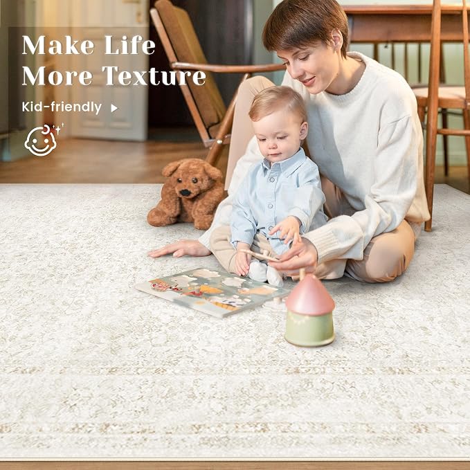 2x8 Hallway Runner Rug: Washable Vintage Floral Entryway Rugs Low Pile Non-Slip Boho Carpet for Kitchen, Bedroom, Bathroom, Dining Room (FloralBeige, 2'x8')