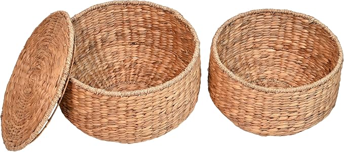 happimess SAT1000A Bhola 18" Hourglass Handwoven Hyacinth Storage Accent Table with Lid for Storage and Decoration in Bedroom, Living Room, Kitchen, Dining Room, Entryway, Guestroom, Natural