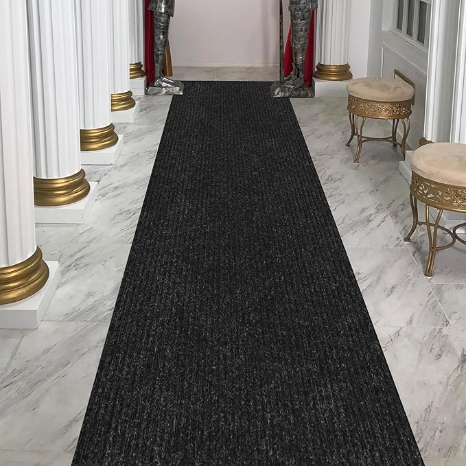 Ottomanson 2' x 54' Hallway Runner with Scraper Pile Extra Durable Non-Slip Rug Mat for Indoor & Outdoor Use - Ideal for Kitchen, Entryway, Patio & Garage - High-Traffic Carpet, Black