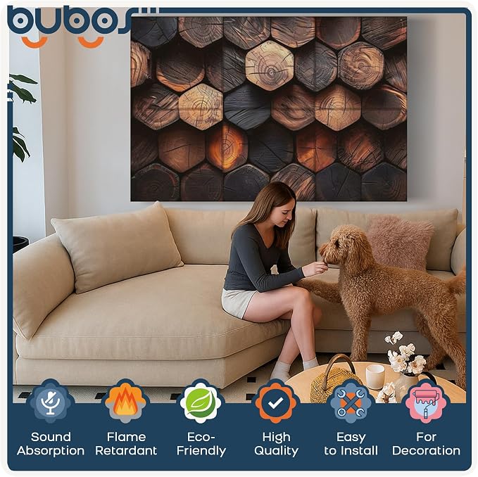 BUBOS 6 Pack Acoustic Wall Panels - High-Density Polyester Sound Absorbing Panels, Decorative Print Treatment for Recording Studio & Home Office, Peel and Stick, 23.6" x 23.6"