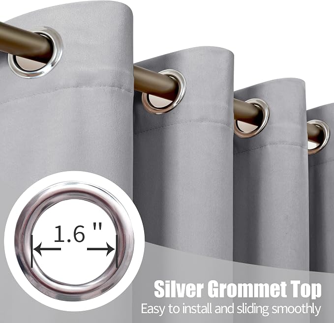 YoungsTex 90 Inch Length Curtains for Bedroom 2 Panels Set, Extra Long Velvet Blackout Drapes Room Darkening with Grommet Privacy for Living Room, Light Grey, 52 X 90 Inch