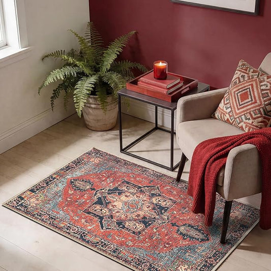 Keen Home Design 2x3 Rug - Machine Washable Entry Rug with Non-Slip Backing, Ideal for Enteryway, Kitchen, Bathroom, Laundry Room - Vintage, Easy Clean, Durable, Low Pile Rug - (2' x 3')