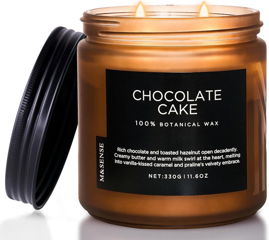 M&SENSE Chocolate Layer Cake Scent Candles, Large 11.6oz Natural Soy Wax 70 Hours Burn Time Clean Non Toxic Scented Classic 2 Wicks Candle for Bedroom Living Room Office