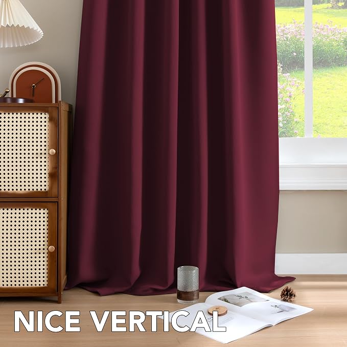H.VERSAILTEX Christmas Blackout Curtains Thermal Insulated Window Treatment Panels Blackout Drapes for Living Room Back Tab/Rod Pocket Bedroom Draperies, 52 x 84 Inch, Burgundy Red, 2 Panels