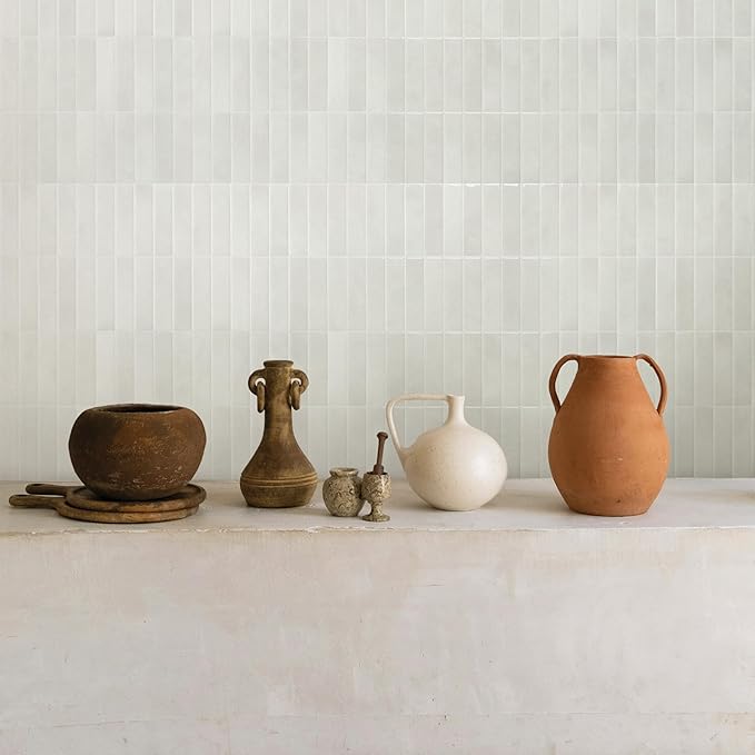Smart Tiles Peel and Stick backsplash, Stacked White & Grey, 11.43"x9" | Pack of 5 (3.5 sq ft), Glossy, Heat/Moisture Resistant, Low VOC, Kitchen/Bathroom, Renter Friendly, Made in Canada