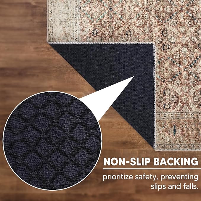 Keen Home Design 5x7 Rug - Machine Washable Area Rug with Non-Slip Backing, Ideal for Living Room, Dining Room, Bedroom - Vintage, Easy Clean, Durable, Low Pile - (5' x 7')