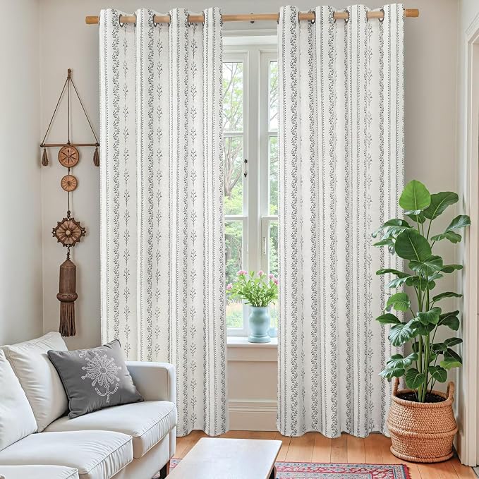 BGment Boho Curtains for Bedroom - Bohemain Grey Semi Sheer Curtains 63 Inch Length Light Filtering Grommet Window Drapes for Farmhouse Living Room, Each 52 Inch Wide, 2 Panels Set