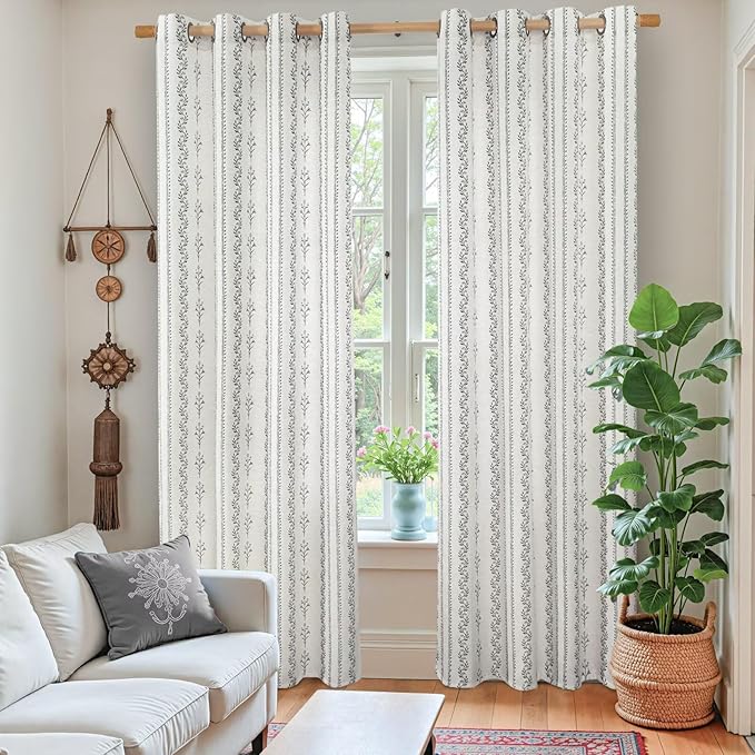 BGment Boho Curtains for Bedroom - Bohemain Grey Semi Sheer Curtains 72 Inch Length Light Filtering Grommet Window Drapes for Farmhouse Living Room, Each 52 Inch Wide, 2 Panels Set