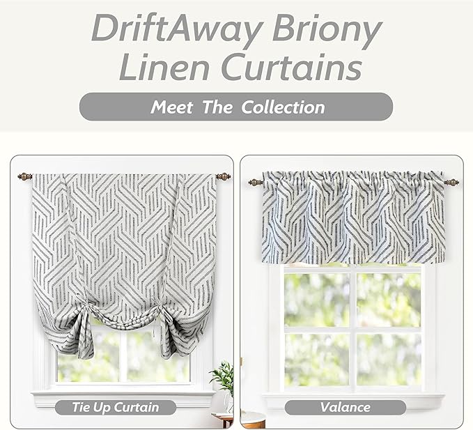 DriftAway Farmhouse Linen Lined Valance Double Layer Thermal Insulated Room Darkening Blackout Window Valances 3 Inch Rod Pocket Striped Kitchen Valance Single 52 Inch by 18 Inch Briony Black