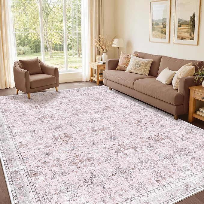 Sasttie 5x7 Area Rugs, Ultra-Soft Washable Rug, Low Pile Foldable Thin Carpets with Non-Slip Backing, Skin-Friendly Stain Resistant Carpet for Living Room, Bedroom, Kitchen, Dorm, 5x7, Pink