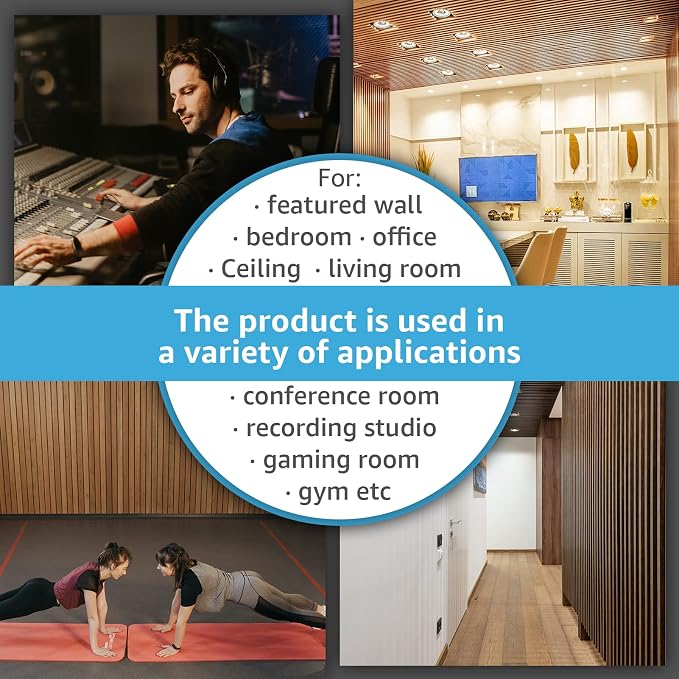 Art3d 4 Pack 47.2 x 23.6in. Wood Slat Acoustic Panels for Wall and Ceiling - 3D Fluted Sound Absorbing Panel with Wood Finish - White Elm