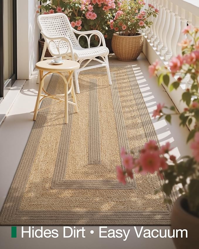 LUMI 3x8 Jute and Raffia Braided Runner Rug for Hallway, Natural Rustic Carpet Non Slip, Area Mat Indoor High Traffic for Living Room, Entryway, Kitchen, Laundry