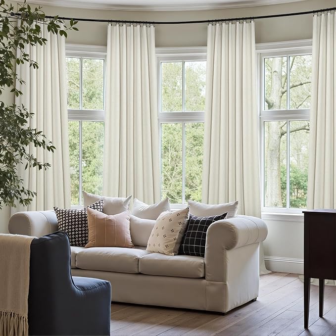 Total Blackout Linen Curtains 80 Inches Long for Bedroom Thick Thermal Rustic Country Lightweight Black Out Curtain for Living Room Window Drape Ivory Cream Colored Back Tab 2 Panels Wide 60x80 Length