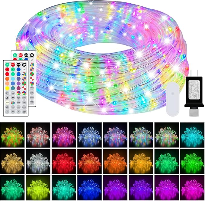 50ft LED Rope Lights for Outside, 25 Colors IP68 Waterproof, Dimmable Warm White RGB Outdoor String Lights, Red White Blue for Memorial Day Patriotic Decorations, Fairy Lights for Indoor Bedroom