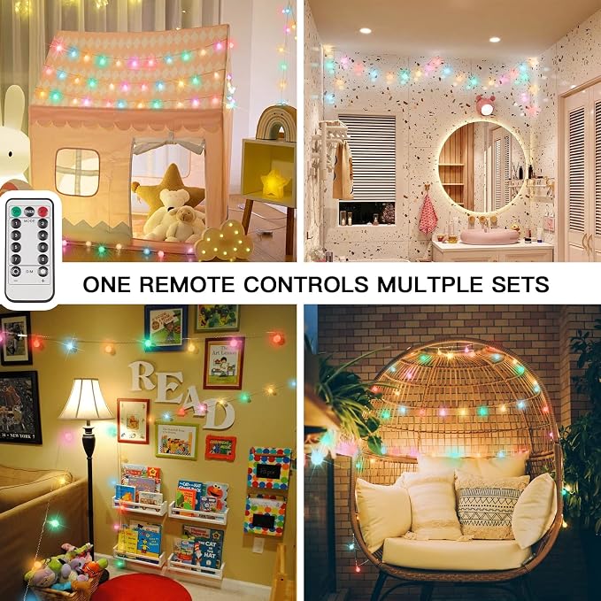 suddus 100LED Classroom Globe String Lights Battery Operated Pastel Color | 33FT Pastel Fairy Lights With Remote Timer, String Lights for Dorm, Classroom, Patio, Party, Indoor,Outdoor Decor