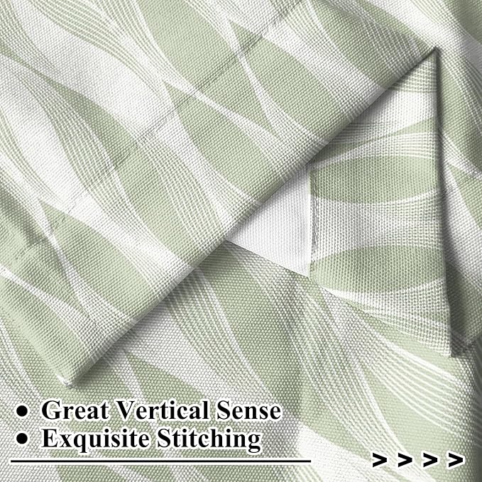 Renaiss 26 x 36 Inch Green Wave Stripes Cafe Kitchen Curtain Tiers Geometric Pattern Cafe Short Curtains Linen Textured Pinstripe Rod Pocket Window Treatmen Curtain for Dining Room Bathroom 2 Panels