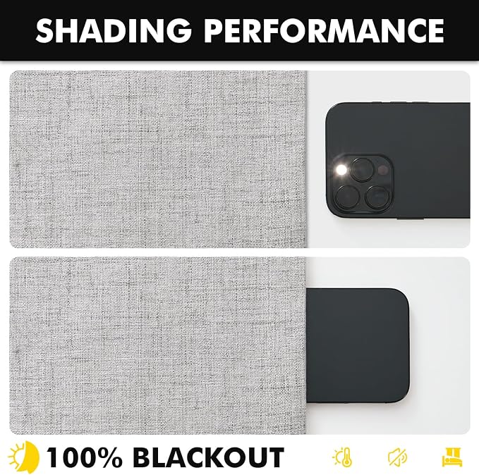 MIULEE 100% Blackout Linen Curtains for Bedroom, Greyish White Solid Luxury Decor Thermal Insulation Room Darkening Drapes for Living Room Back Tab Rod Pocket 42 x 72 Inches, 2 Panels
