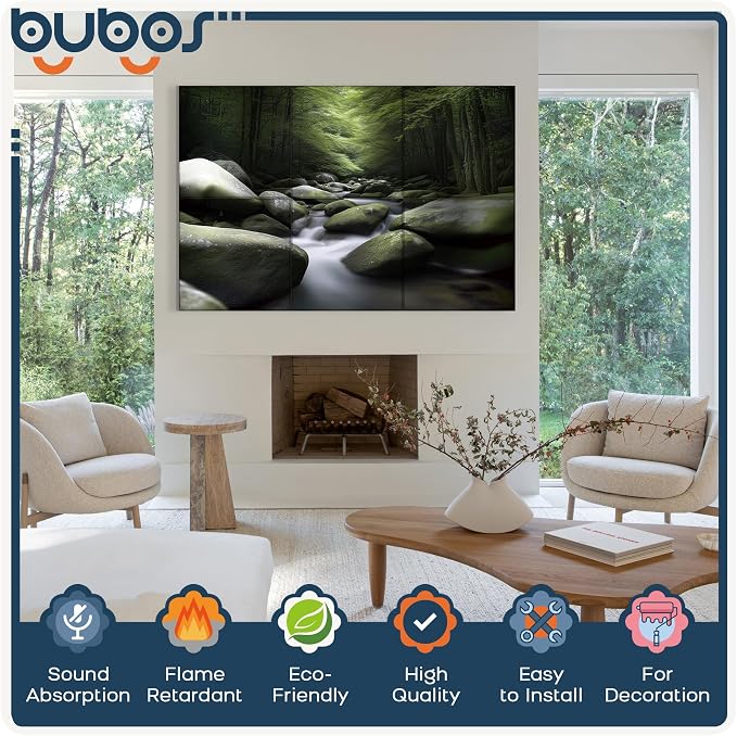 BUBOS 6 Pack Acoustic Wall Panels - High-Density Polyester Sound Absorbing Panels, Decorative Print Treatment for Recording Studio & Home Office, Peel and Stick, 23.6" x 23.6"