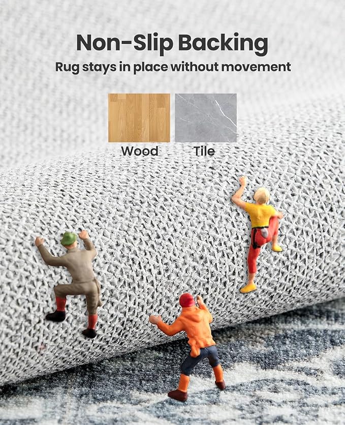 AMADA HOMEFURNISHING 9x12 Washable Area Rug, Low-Profile with Non-Slip Backing & Durable Edge Binding, Vintage Large Rugs for Living Room, Bedroom, Dining Room, Brown