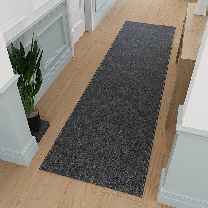 Ottomanson 1'10" x 53' Ultra-Thin Hallway Runner Rug - Durable Non-Slip Carpet for High-Traffic Areas - Fits Under Doors for Seamless Entry - Ideal for Kitchen, Entryway, Bedroom & Living Room, Black