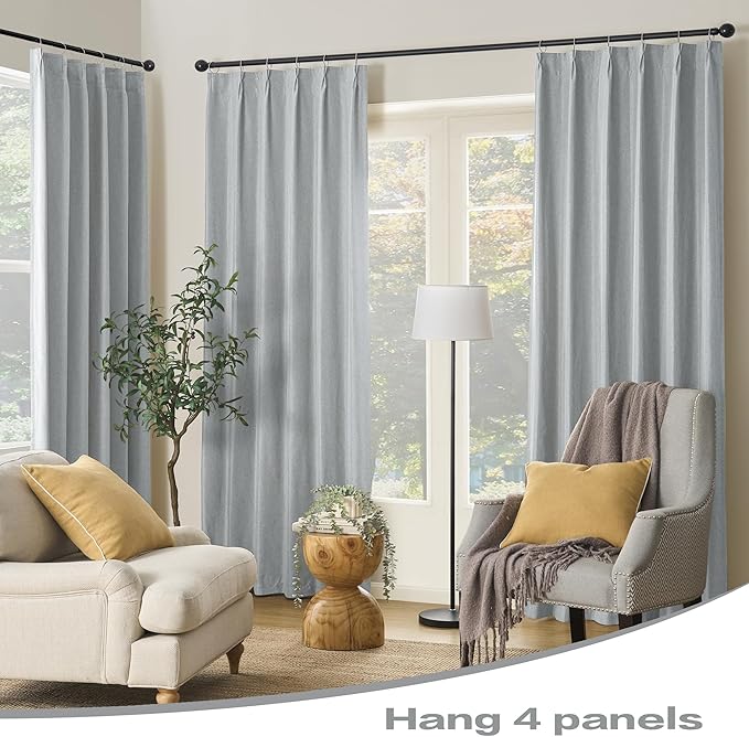 Light Grey Pinch Pleated Blackout Curtains 96 Inch Long, Accordion Style Thermal Insulated Drapes with Hooks, Back Tab Ceiling Traverse Curtains for Living Room,40x96, 2 Panels
