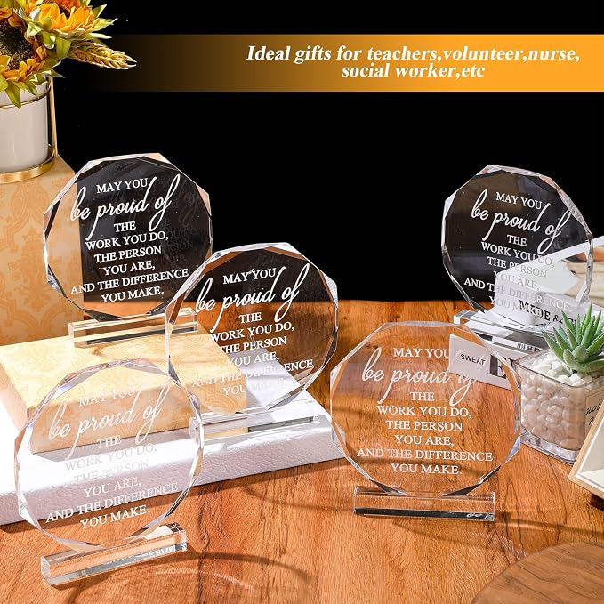 Bucherry 10 Pcs Employee Appreciation Awards for Coworker Acrylic Thank You Trophy May You Be Proud of The Work You Do Sign Prizes Retirement Goodbye Farewell Gift for Women Men(Octagon)