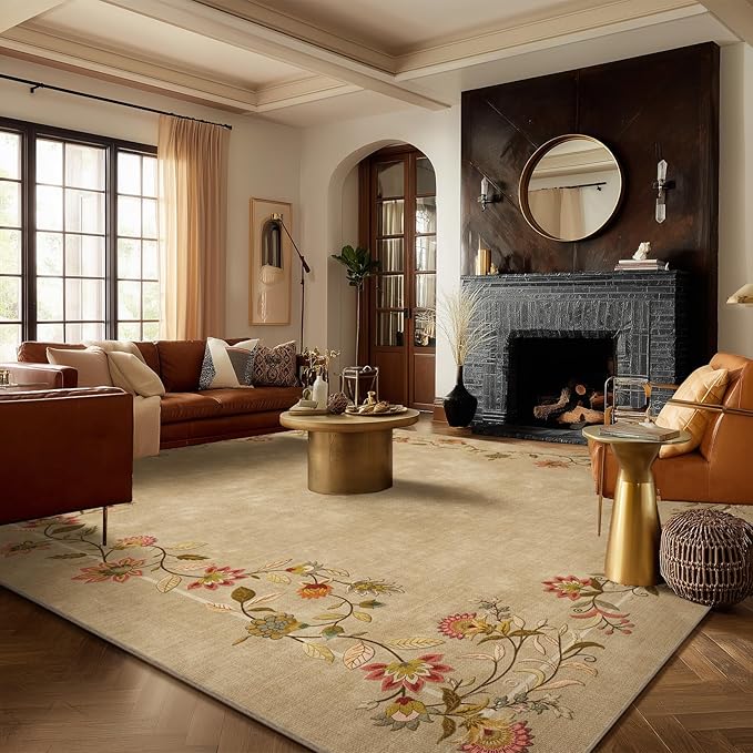 Area Rugs 9x12 Living Room: Washable Rug Stain Resistant Non Slip Low Pile Ultra Soft Faux Wool Lightweight Large Rugs for Bedroom Dining Room Under Table Rug Nursery Farmhouse Home Office Indoor
