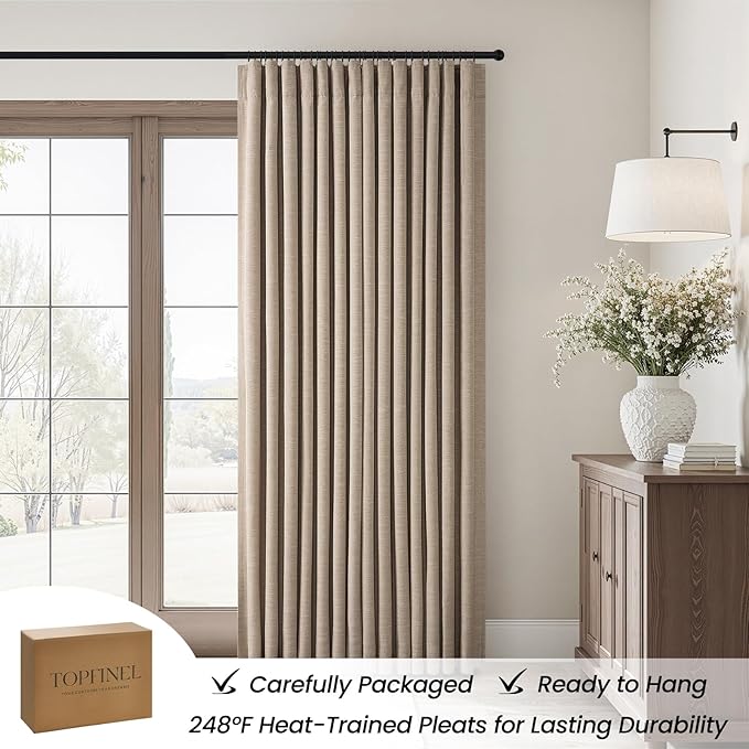 Topfinel 84 Inch Length 100% Blackout Viral Curtains with Back Tab Rod Pocket, Linen Textured Thermal Insulated Blackout Curtains Aesthetic Door & Window, Light Burlywood 52" W*84" L