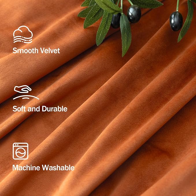 Burnt Orange Velvet Curtains 108 Inches Long 2 Panels for Patio Sliding Door Thick Privacy Thermal Noise Reduction Drape Rust Terracotta Colored Curtain for Bedroom Living Room Victorian Vintage Decor