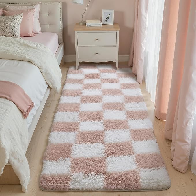 PureCozy 8'x10'+2'x6' Pink Shag Rug Set of 2 with Runner for Living Room Bedroom Home Aesthetic Decor