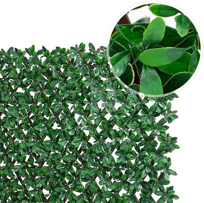 NatraHedge 20''X50'' Artificial Privacy Grass Wall Decor, Laurel Leaf | Faux Trellis, Expandable lattice Panels for Indoor, Outdoor, Garden And Balcony Greenery Wall Fence Screen | UV Resistant