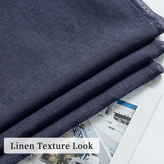 MIULEE 2 Panels Navy Dark Blue Sheer Window Curtains Elegant Grommet Top Window Voile Drapes/Treatment Linen Textured Panels for Bedroom Living Room (54X84 Inches)