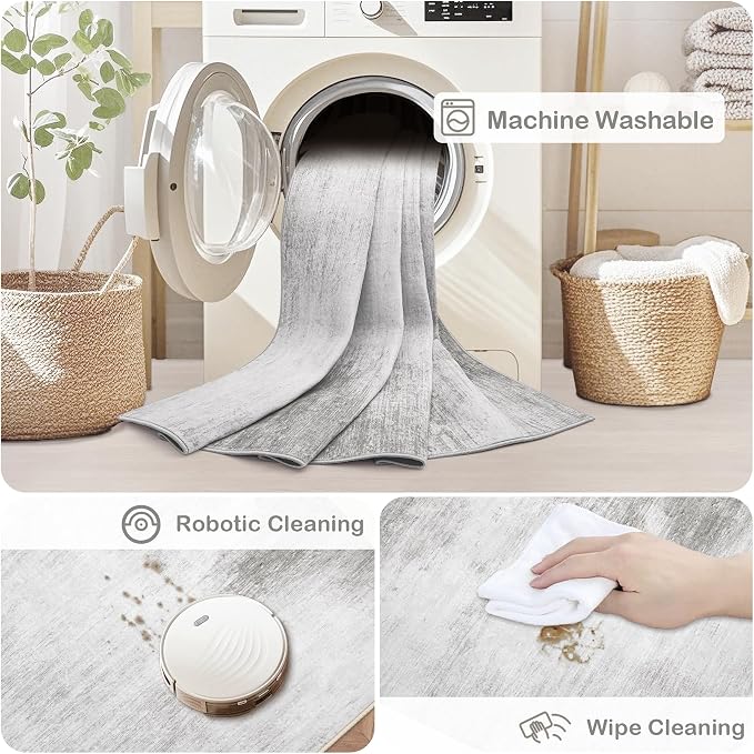 Area Rugs 6x9 Living Room: Washable Rug Modern Abstract Large Rugs Soft Non Slip Neutral Rug Stain Resistant Indoor Carpet for Bedroom Kitchen Dining Room Nursery Home Rugs(Grey,6'x9')