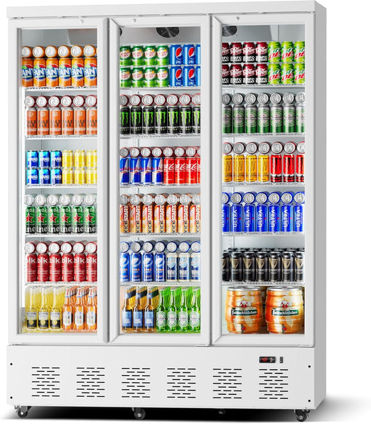 40.5 Cu.ft. Commercial Refrigerators 3 Glass Door Beverage Refrigerators Commercial Fridge Upright Cooler with Soft LED Light and 15 Adjustable Shelves for Restaurant Grocery Stores Home