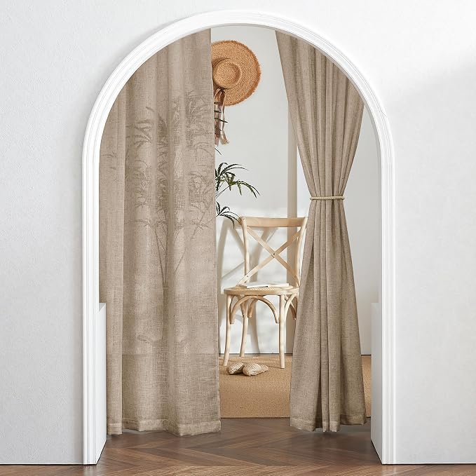 RYB HOME Long Linen Curtains 96 inches Long for Living Room, Light Airy Breathable Window Decor Linen Burlap 2 Panels Set for Laundry Room Home Office, W 70 x L 84 inches, Khaki, 2 Panels