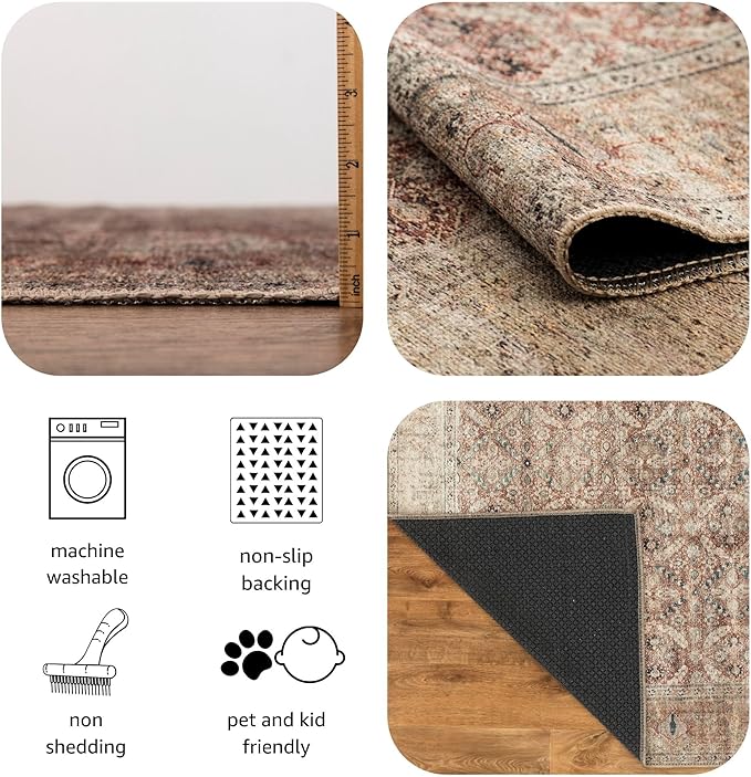 Keen Home Design 5x7 Rug - Machine Washable Area Rug with Non-Slip Backing, Ideal for Living Room, Dining Room, Bedroom - Vintage, Easy Clean, Durable, Low Pile - (5' x 7')