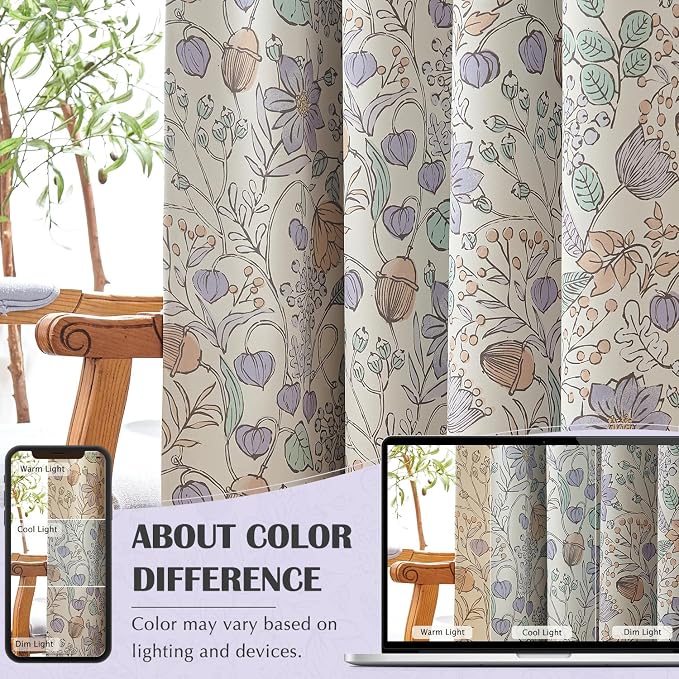 Vangao Purple Nursery Curtains for Girls Room Floral Blackout Curtains 84 Inch Length Farmhouse Drapes for Bedroom Room Darkening Flower Patterned Window Treatment for Kids Set of 2