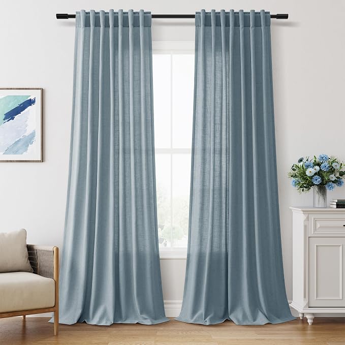 Aersas Extra Long Light Blue Sheer Curtains 108 Inch 2 Panels Nursery Living Room Kid Room Semi Sheer Windows Treatment Drapes Contemporary Coastal Rod Pocket Girls Boys Room Home Decor 52x108 9 FT