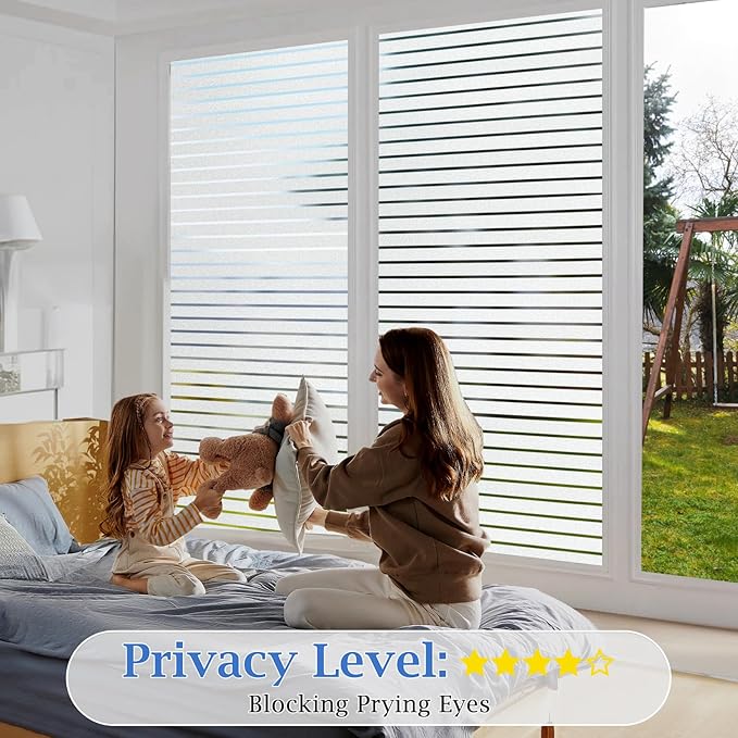 VIseeko Window Privacy Film, Blinds Style Frosted Vinyl for Glass Windows Decorative Static Cling Anti Uv Film for Home,Glass Door,Bathroom,Office