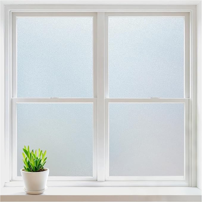 rabbitgoo Window Privacy Film, Frosted Glass Window Clings, Static Cling UV Heat Blocking Door Stickers for Home Bathroom, Removable Indoor Decal Coverings Day and Night, Pure, 29.5 x 157 Inches