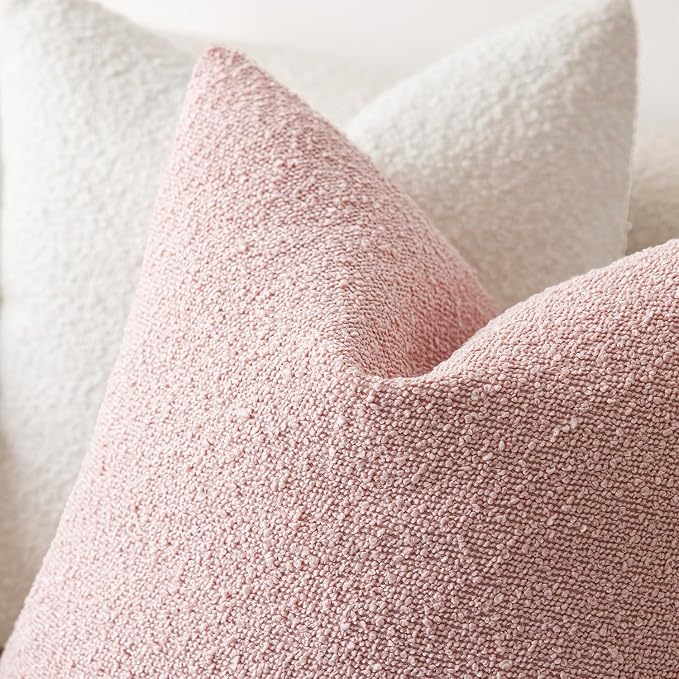 Foindtower Pack of 2 Textured Boucle Throw Pillow Covers Accent Solid Pillow Cases Cozy Soft Decorative Couch Cushion Case for Chair Sofa Bedroom Living Room Home Decor 20x20 Inch Sakura Pink